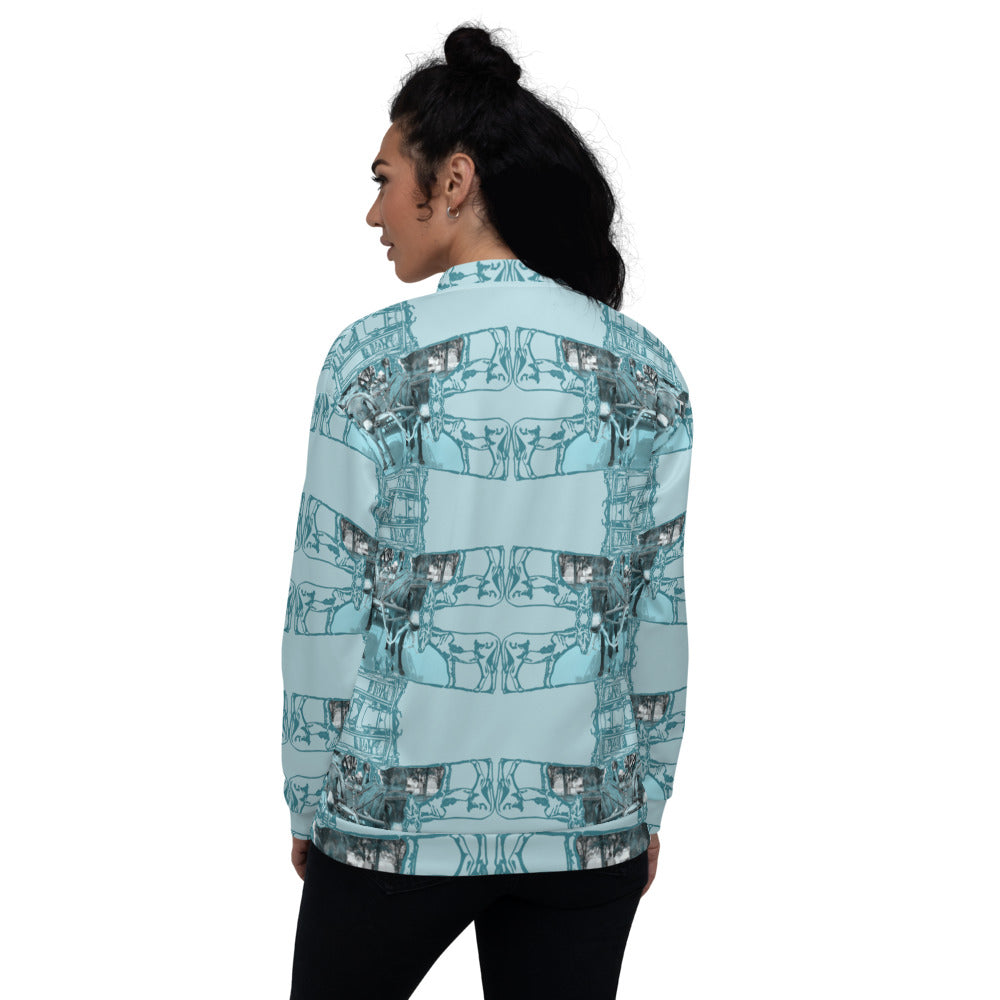 PD Donkey cart with drawings soft blue - Unisex Bomber Jacket