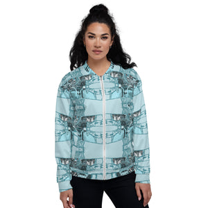 PD Donkey cart with drawings soft blue - Unisex Bomber Jacket