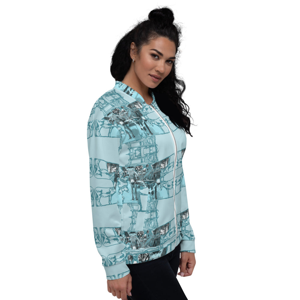 PD Donkey cart with drawings soft blue - Unisex Bomber Jacket