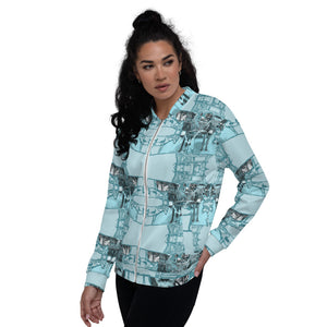 PD Donkey cart with drawings soft blue - Unisex Bomber Jacket