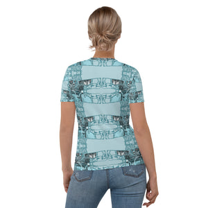 PD Donkey cart with drawings soft blue - Women's T-shirt