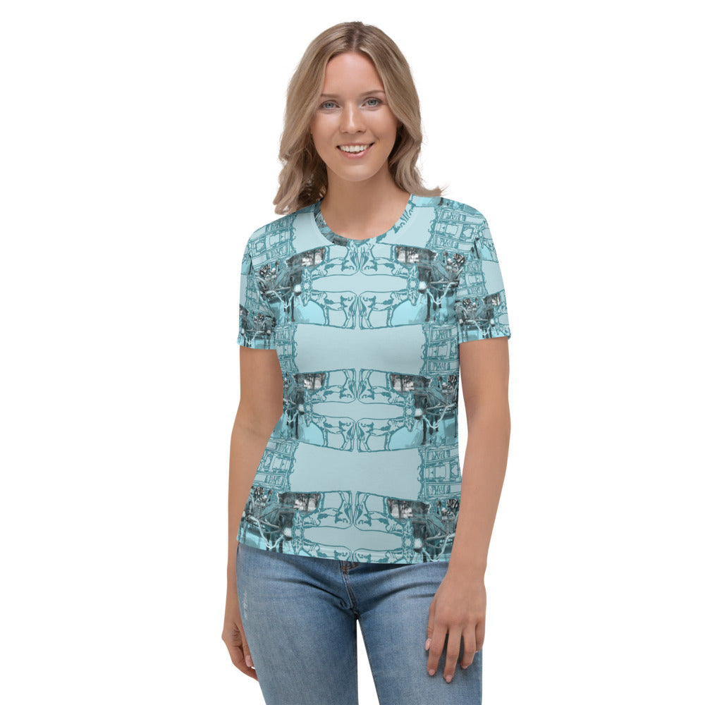 PD Donkey cart with drawings soft blue - Women's T-shirt